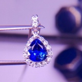 14k Gold 1.1 Ct Natural Sapphire & Diamond Pendant