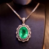 14k Gold 3.9 Ct Vivid Green Natural Emerald & Diamond Pendant