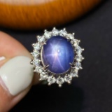 14k Gold 12.54 Ctw Natural Star Sapphire & Diamond Ring