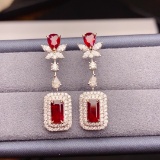 14k Gold 3.36 Ctw Vivid Red Natural Ruby & Diamond Earrings