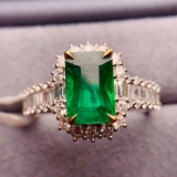 14k Gold 2.83 Ctw Vivid Green Natural Emerald & Diamond Ring