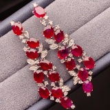 14k Gold 5.1 Ct Vivid Red Natural Ruby & Diamond Earrings