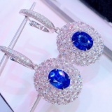14k Gold 6.30 Ctw Natural Sapphire & Diamond Earrings
