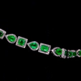 14k Gold 7.51 Ctw Vivid Green Natural Emerald & Diamond Bracelet