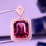 14k Gold 5.62 Ct Natural Tourmaline & Diamond Pendant