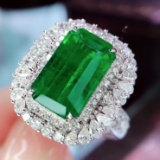 14k Gold 5.09 Ctw Vivid Green Natural Emerald & Diamond Ring/pendant