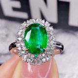14k Gold 3.43 Ctw Vivid Green Natural Emerald & Diamond Ring