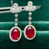 14k Gold 3.24 Ctw Vivid Red Natural Ruby & Diamond Earrings