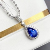 14k Gold 2.10 Ctw Natural Sapphire & Diamond Pendant