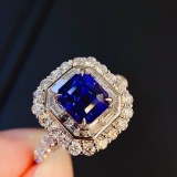 14k Gold 3.05 Ctw Vivid Blue Natural Sapphire & Diamond Ring