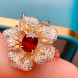 14k Gold 2.12 Ctw Vivid Red Natural Ruby & Diamond Ring