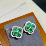 14k Gold 1.97 Ctw Vivid Green Natural Emerald & Diamond Earrings