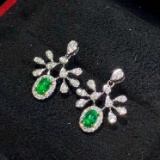 14k Gold 0.85 Ctw Vivid Green Natural Emerald & Diamond Earrings