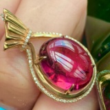 14k Gold 7.15 Ct Natural Tourmaline & Diamond Pendant