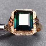 14k Gold 5 Ct Natural Tourmaline & Diamond Ring