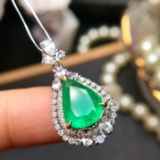 14k Gold 2.61 Ctw Vivid Green Natural Emerald & Diamond Pendant