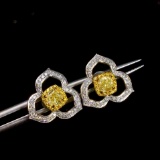 14k Gold 0.68 Ctw Natural Yellow Diamond & Diamond Earrings