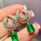 14k Gold 3.16 Ctw Vivid Green Natural Emerald & Diamond Earrings