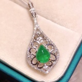 14k Gold 1.24 Ct Vivid Green Natural Emerald & Diamond Pendant