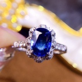 14k Gold 1.74 Ct Vivid Blue Natural Sapphire & Diamond Ring