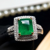 14k Gold 1.64 Ctw Vivid Green Natural Emerald & Diamond Ring