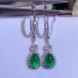 14k Gold 3.2 Ct Vivid Green Natural Emerald & Diamond Earrings