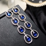 14k Gold 5.55 Ctw Vivid Blue Natural Sapphire & Diamond Earrings