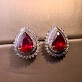 14k Gold 2.32 Ctw Vivid Red Natural Ruby & Diamond Earrings