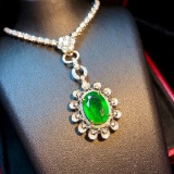 14k Gold 4.36 Ctw Vivid Green Natural Emerald & Diamond Pendant