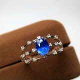 14k Gold 1.16 Ctw Vivid Blue Natural Sapphire & Diamond Ring