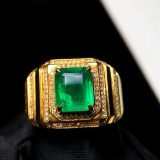 14k Gold 2.35 Ct Vivid Green Natural Emerald & Diamond Ring