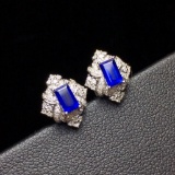 14k Gold 1.04 Ctw Vivid Blue Natural Sapphire & Diamond Earrings