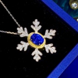 14k Gold 1.71 Ctw Vivid Blue Natural Sapphire & Diamond Pendant