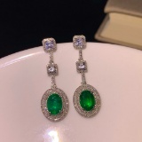 14k Gold 3.12 Ctw Vivid Green Natural Emerald & Diamond Earrings