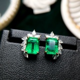 14k Gold 4.40 Ctw Vivid Green Natural Emerald & Diamond Earrings