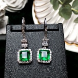 14k Gold 3.52 Ctw Vivid Green Natural Emerald & Diamond Earrings
