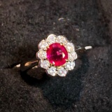 14k Gold 1.13 Ctw Vivid Red Natural Ruby & Diamond Ring