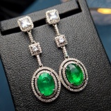 14k Gold 3.12 Ctw Vivid Green Natural Emerald & Diamond Earrings