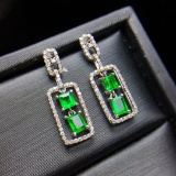 14k Gold 0.64 Ct Vivid Green Natural Emerald & Diamond Earrings