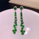 14k Gold 4.74 Ctw Vivid Green Natural Tsavorite & Diamond Earrings