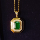 14k Gold 0.96 Ct Natural Emerald & Diamond Necklace