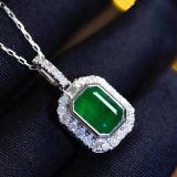 14k Gold 2.09 Ctw Vivid Green Natural Emerald & Diamond Necklace