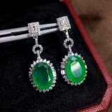 14k Gold 5.46 Ctw Vivid Green Natural Emerald & Diamond Earrings