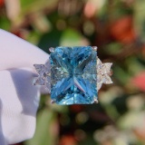 14k Gold 6.65 Ctw Natural Aquamarine & Diamond Ring