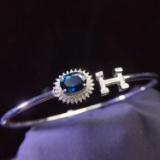 14k Gold 1.6 Ct Natural Sapphire & Diamond Bangle