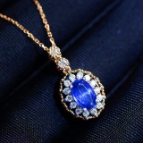 14k Gold 1.23 Ctw Natural Sapphire & Diamond Necklace