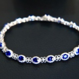 14k Gold 5.54 Ctw Natural Sapphire & Diamond Bracelet