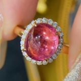 14k Gold 4.02 Ctw Natural Tourmaline & Diamond Ring