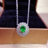 14k Gold 0.4 Ct Vivid Green Natural Emerald & Diamond Necklace