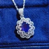 14k Gold 1.37 Ctw Natural Sapphire & Diamond Necklace